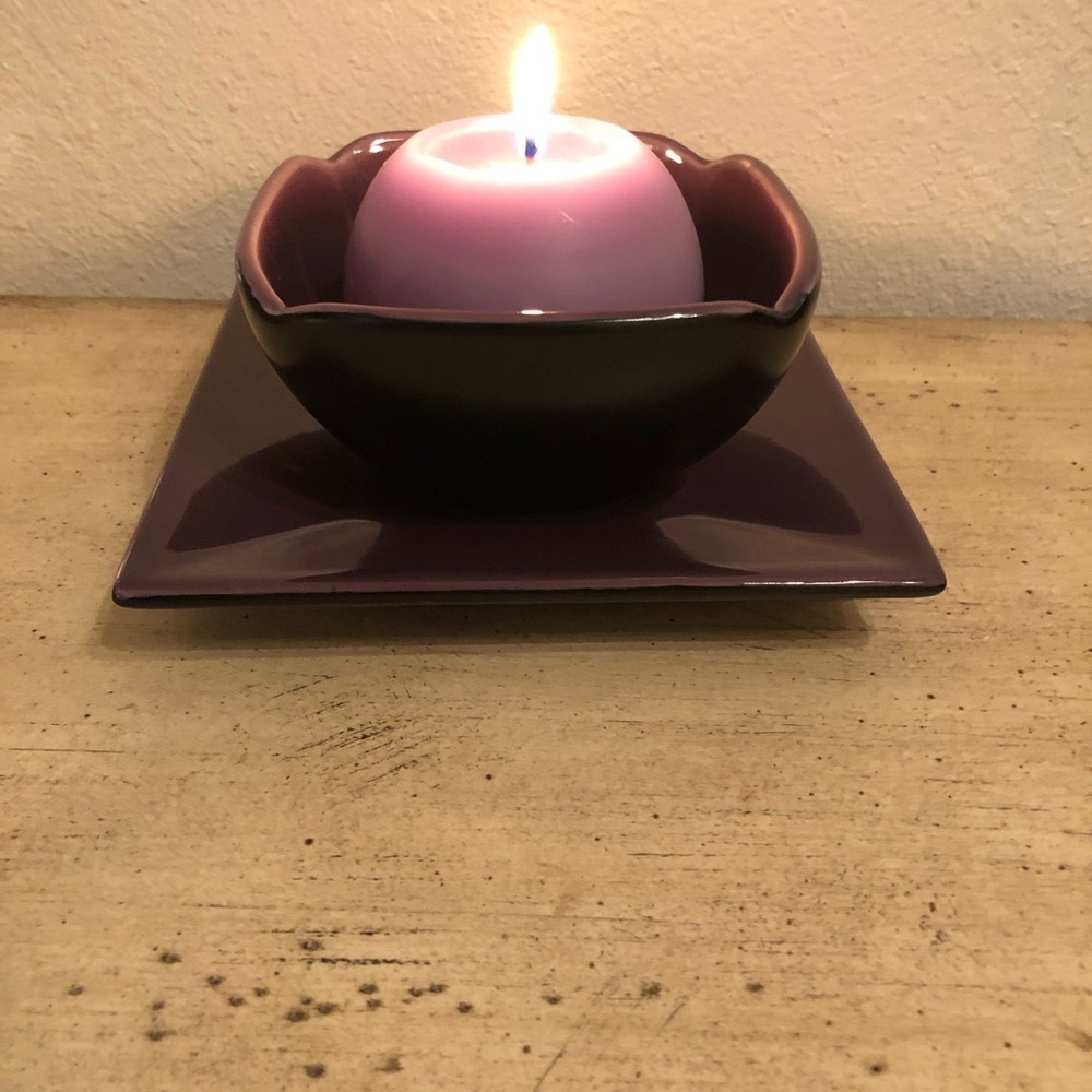 PartyLite Zen Purple Candle Holder and Plate Mint Condition